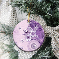 Hawaii Tapa Pattern With Violet Hibiscus Ceramic Ornament