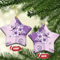 Hawaii Tapa Pattern With Violet Hibiscus Ceramic Ornament