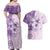 Hawaii Tapa Pattern With Violet Hibiscus Couples Matching Off Shoulder Maxi Dress and Hawaiian Shirt