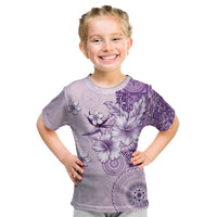 Hawaii Tapa Pattern With Violet Hibiscus Kid T Shirt