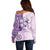 Hawaii Tapa Pattern With Violet Hibiscus Off Shoulder Sweater