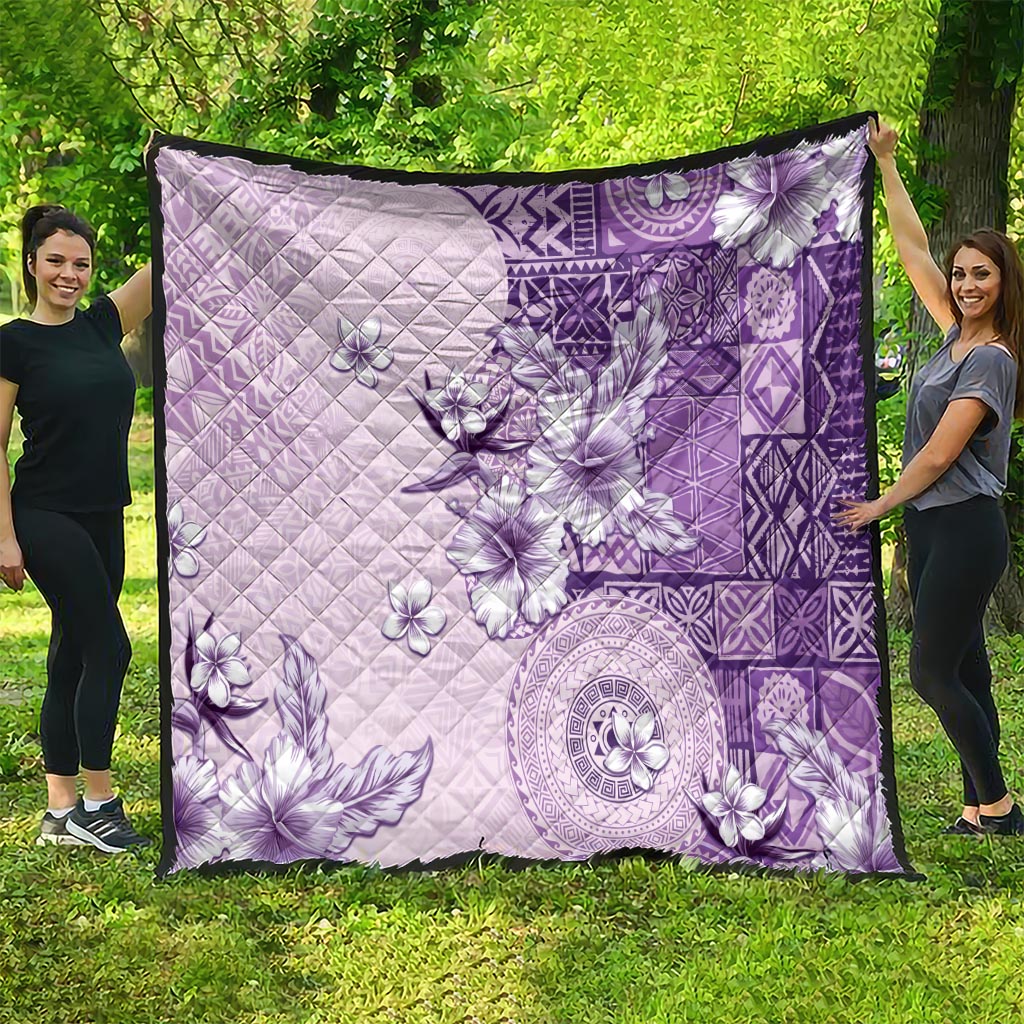 Hawaii Tapa Pattern With Violet Hibiscus Quilt