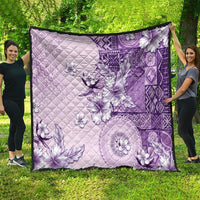 Hawaii Tapa Pattern With Violet Hibiscus Quilt