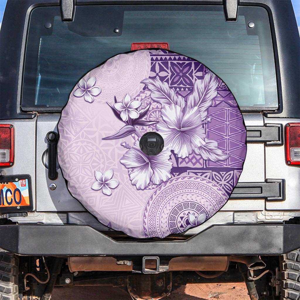 Hawaii Tapa Pattern With Violet Hibiscus Spare Tire Cover