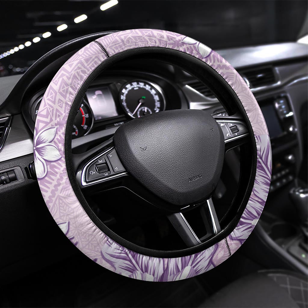 Hawaii Tapa Pattern With Violet Hibiscus Steering Wheel Cover