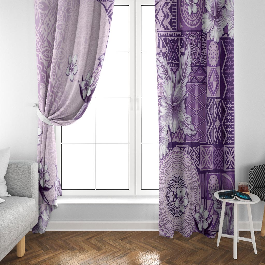 Hawaii Tapa Pattern With Violet Hibiscus Window Curtain