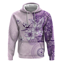 Hawaii Tapa Pattern With Violet Hibiscus Zip Hoodie