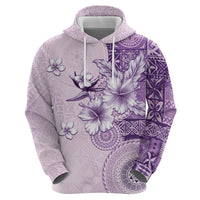 Hawaii Tapa Pattern With Violet Hibiscus Zip Hoodie