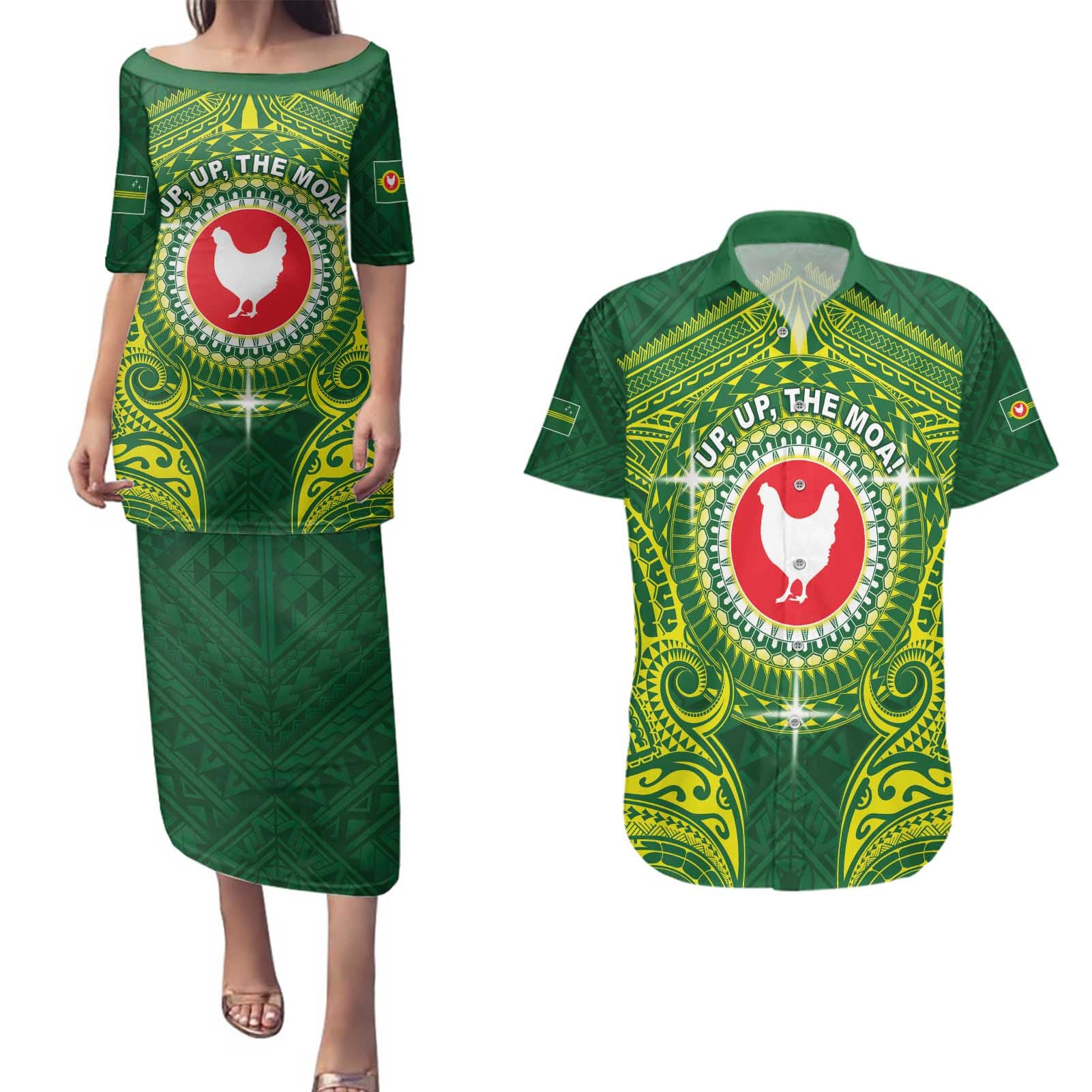 Personalized American Samoa Manua Cession Day Couples Matching Puletasi and Hawaiian Shirt Up Up The Moa
