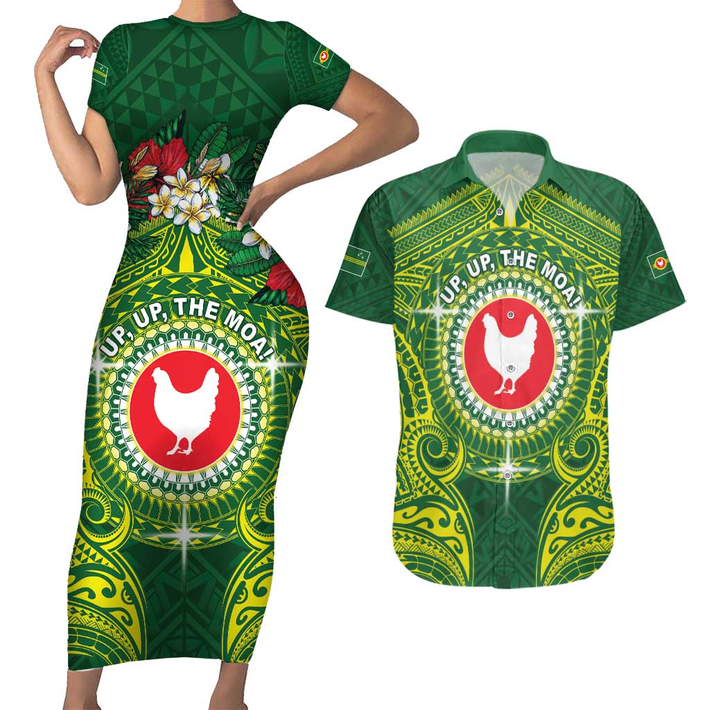Personalized American Samoa Manua Cession Day Couples Matching Short Sleeve Bodycon Dress and Hawaiian Shirt Up Up The Moa