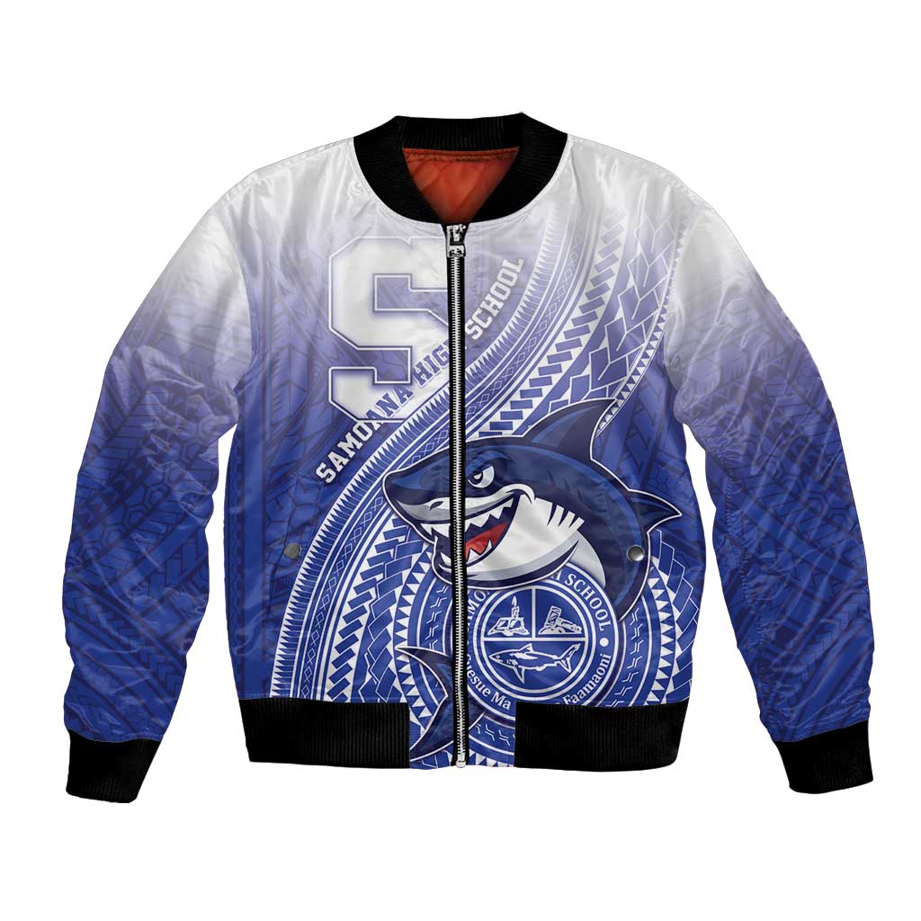 Personalized Samoana High School Bomber Jacket Polynesian Tribal Shark