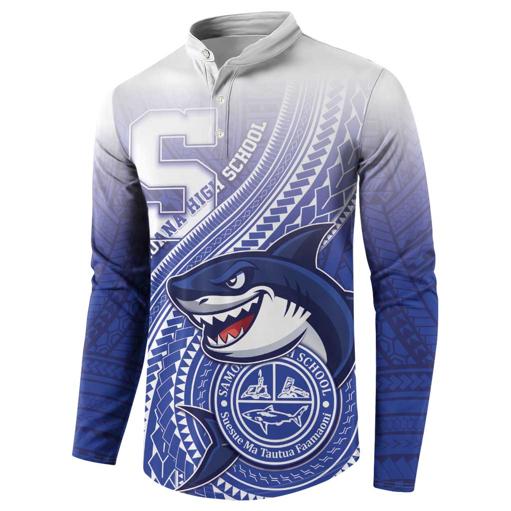 Personalized Samoana High School Button Sweatshirt Polynesian Tribal Shark