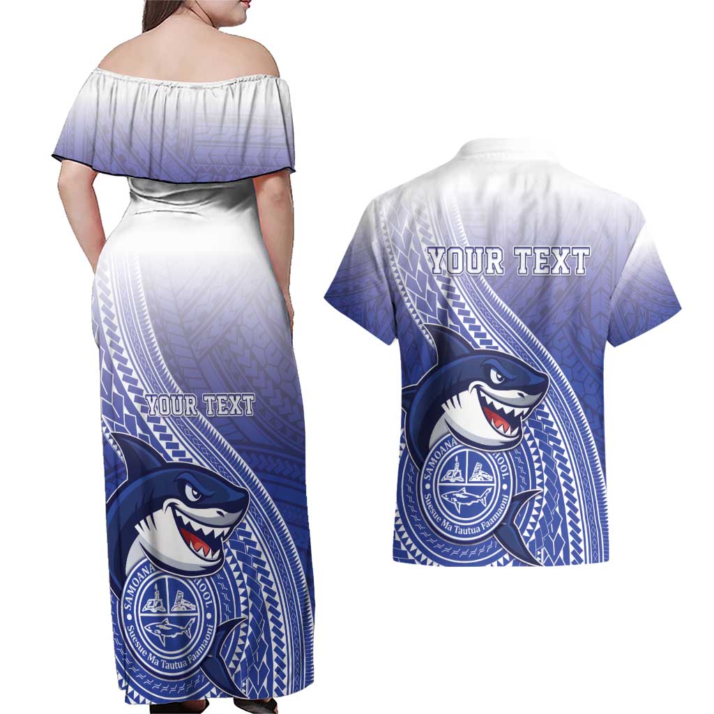 Personalized Samoana High School Couples Matching Off Shoulder Maxi Dress and Hawaiian Shirt Polynesian Tribal Shark