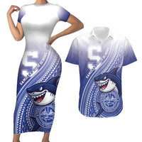 Personalized Samoana High School Couples Matching Short Sleeve Bodycon Dress and Hawaiian Shirt Polynesian Tribal Shark