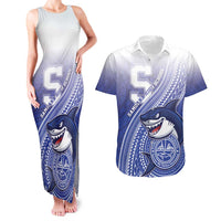Personalized Samoana High School Couples Matching Tank Maxi Dress and Hawaiian Shirt Polynesian Tribal Shark