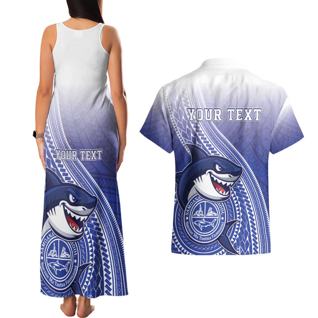 Personalized Samoana High School Couples Matching Tank Maxi Dress and Hawaiian Shirt Polynesian Tribal Shark