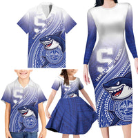 Personalized Samoana High School Family Matching Long Sleeve Bodycon Dress and Hawaiian Shirt Polynesian Tribal Shark
