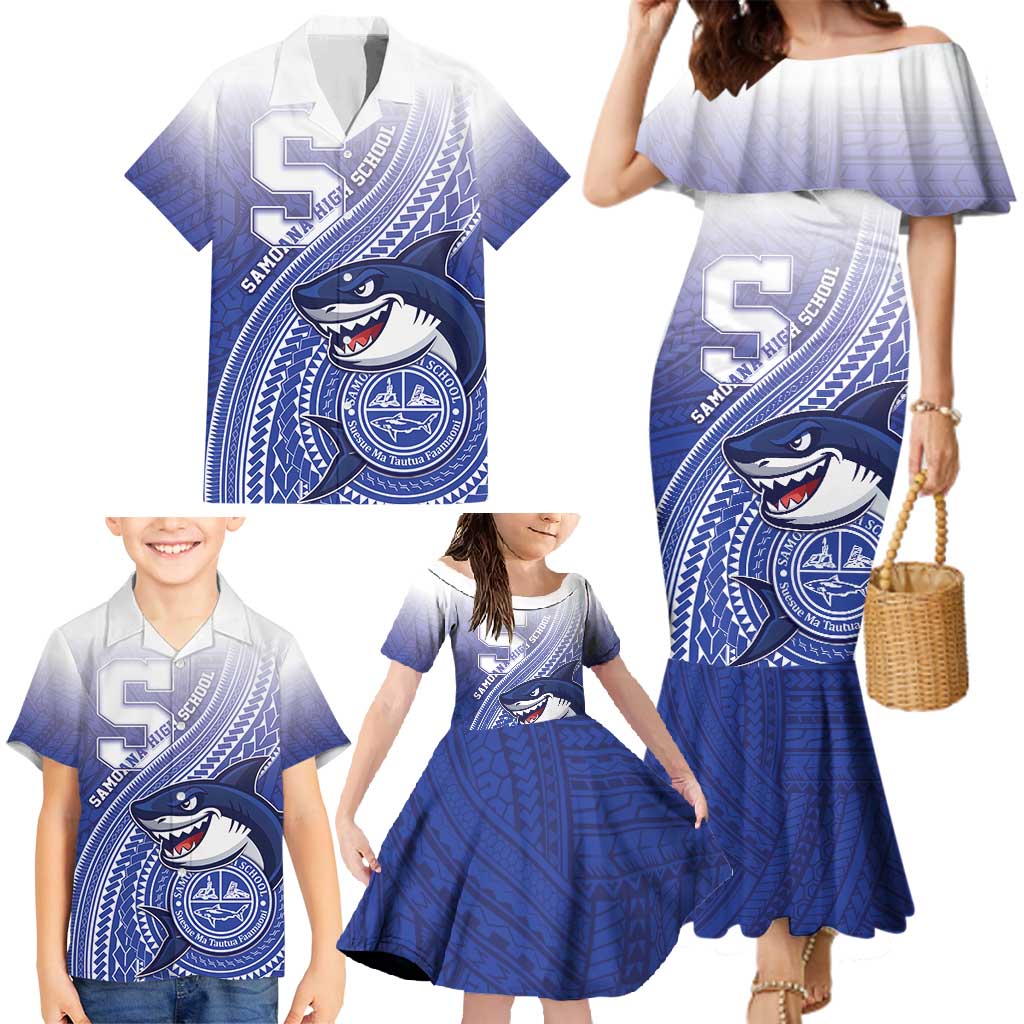 Personalized Samoana High School Family Matching Mermaid Dress and Hawaiian Shirt Polynesian Tribal Shark