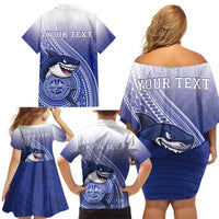 Personalized Samoana High School Family Matching Off Shoulder Short Dress and Hawaiian Shirt Polynesian Tribal Shark