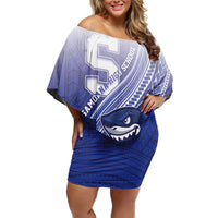 Personalized Samoana High School Family Matching Off Shoulder Short Dress and Hawaiian Shirt Polynesian Tribal Shark