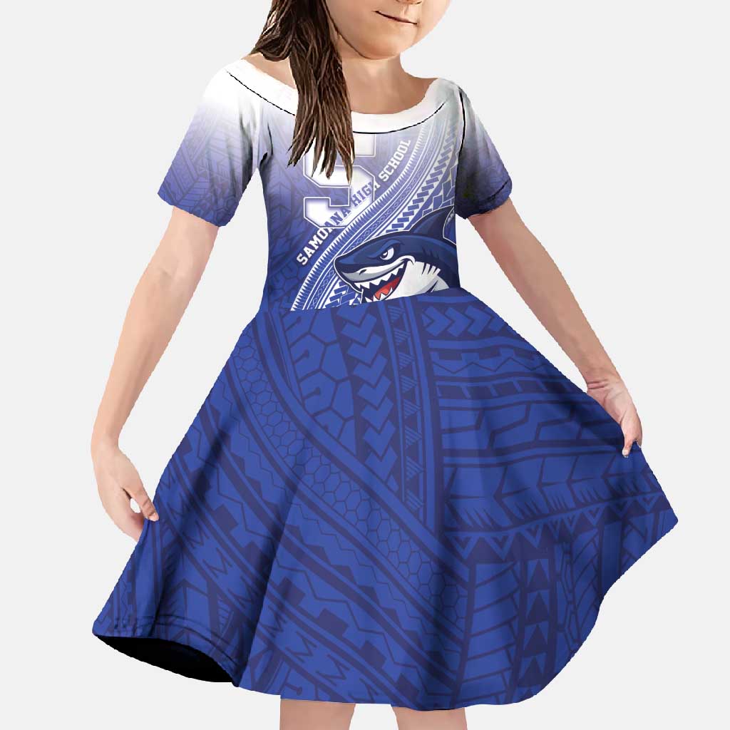 Personalized Samoana High School Family Matching Summer Maxi Dress and Hawaiian Shirt Polynesian Tribal Shark