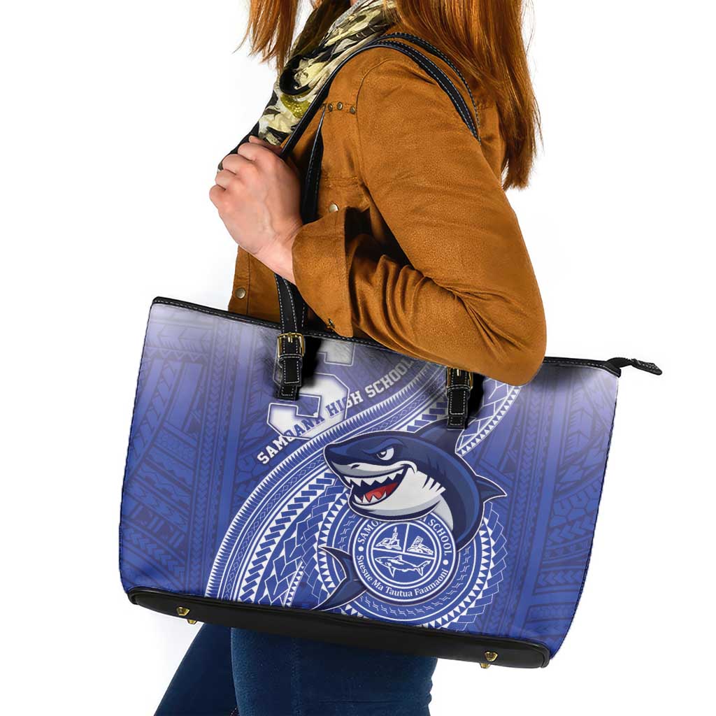 Samoana High School Leather Tote Bag Polynesian Tribal Shark