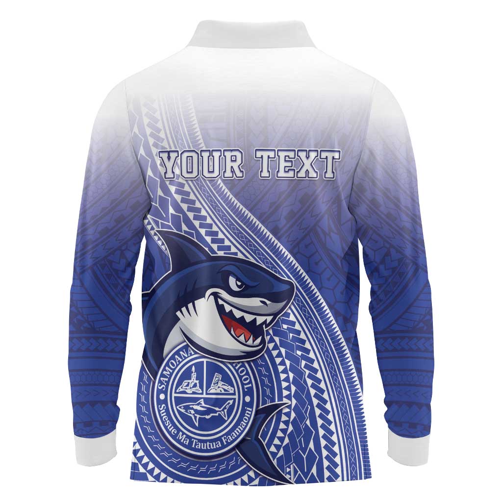 Personalized Samoana High School Long Sleeve Polo Shirt Polynesian Tribal Shark