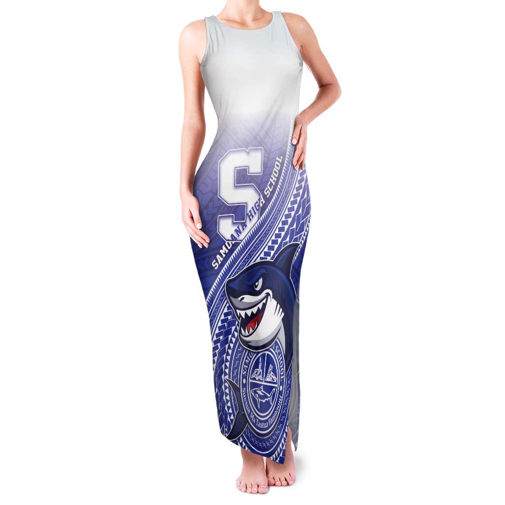 Personalized Samoana High School Tank Maxi Dress Polynesian Tribal Shark