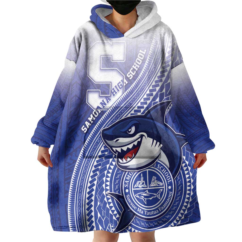 Personalized Samoana High School Wearable Blanket Hoodie Polynesian Tribal Shark