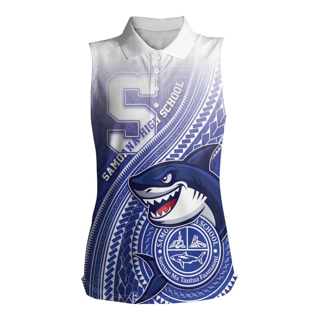 Personalized Samoana High School Women Sleeveless Polo Shirt Polynesian Tribal Shark