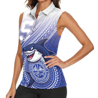 Personalized Samoana High School Women Sleeveless Polo Shirt Polynesian Tribal Shark