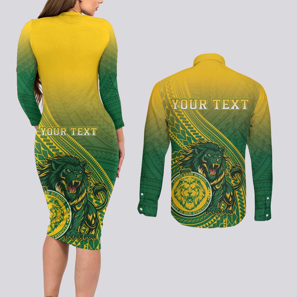 Personalized Leone High School Couples Matching Long Sleeve Bodycon Dress and Long Sleeve Button Shirt Leone Lion
