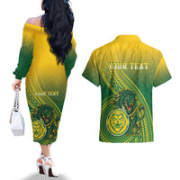 Personalized Leone High School Couples Matching Off The Shoulder Long Sleeve Dress and Hawaiian Shirt Leone Lion