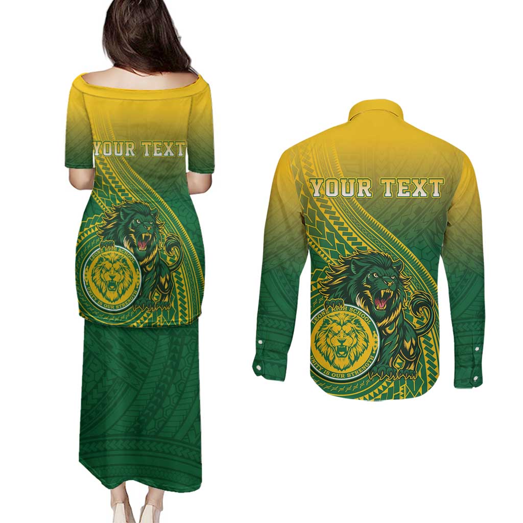 Personalized Leone High School Couples Matching Puletasi and Long Sleeve Button Shirt Leone Lion