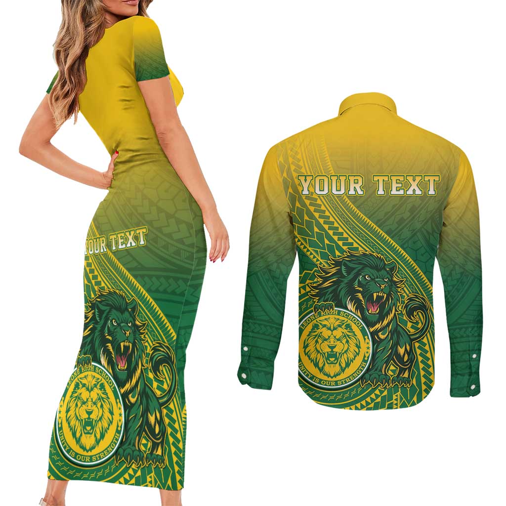 Personalized Leone High School Couples Matching Short Sleeve Bodycon Dress and Long Sleeve Button Shirt Leone Lion