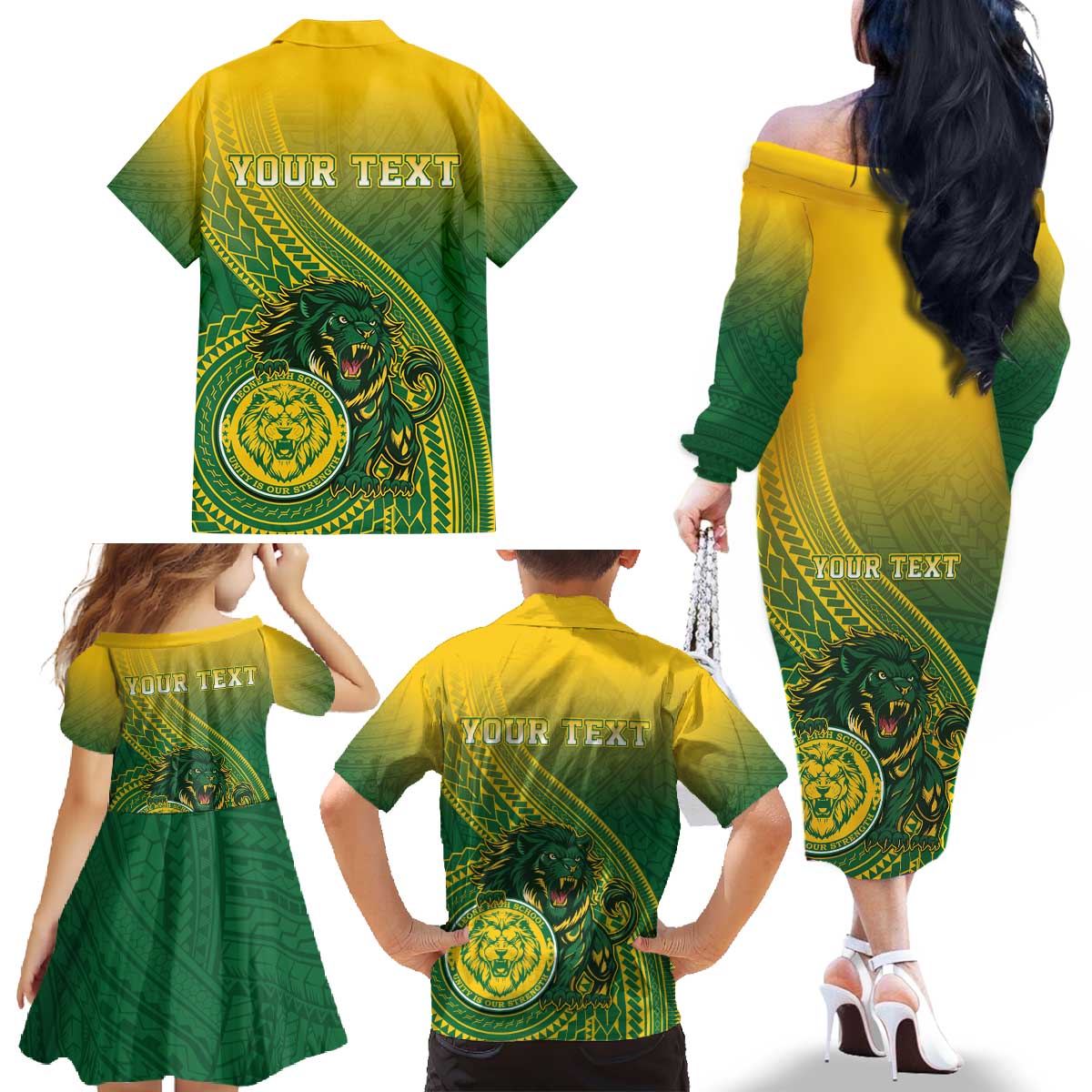 Personalized Leone High School Family Matching Off The Shoulder Long Sleeve Dress and Hawaiian Shirt Leone Lion