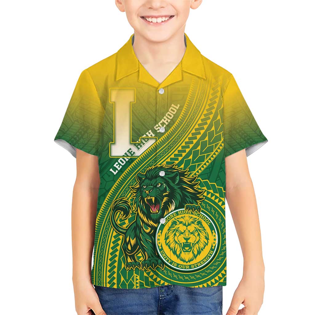 Personalized Leone High School Family Matching Short Sleeve Bodycon Dress and Hawaiian Shirt Leone Lion