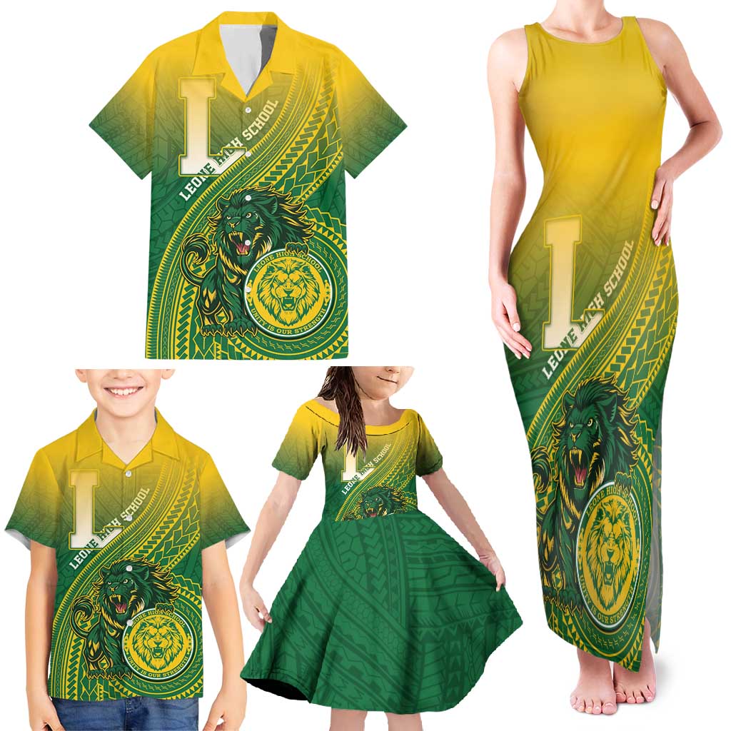 Personalized Leone High School Family Matching Tank Maxi Dress and Hawaiian Shirt Leone Lion