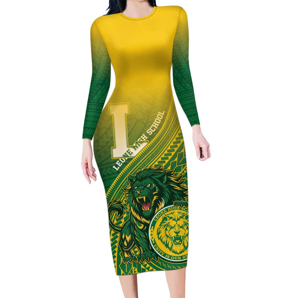 Personalized Leone High School Long Sleeve Bodycon Dress Leone Lion LT05 Long Dress Green - Polynesian Pride