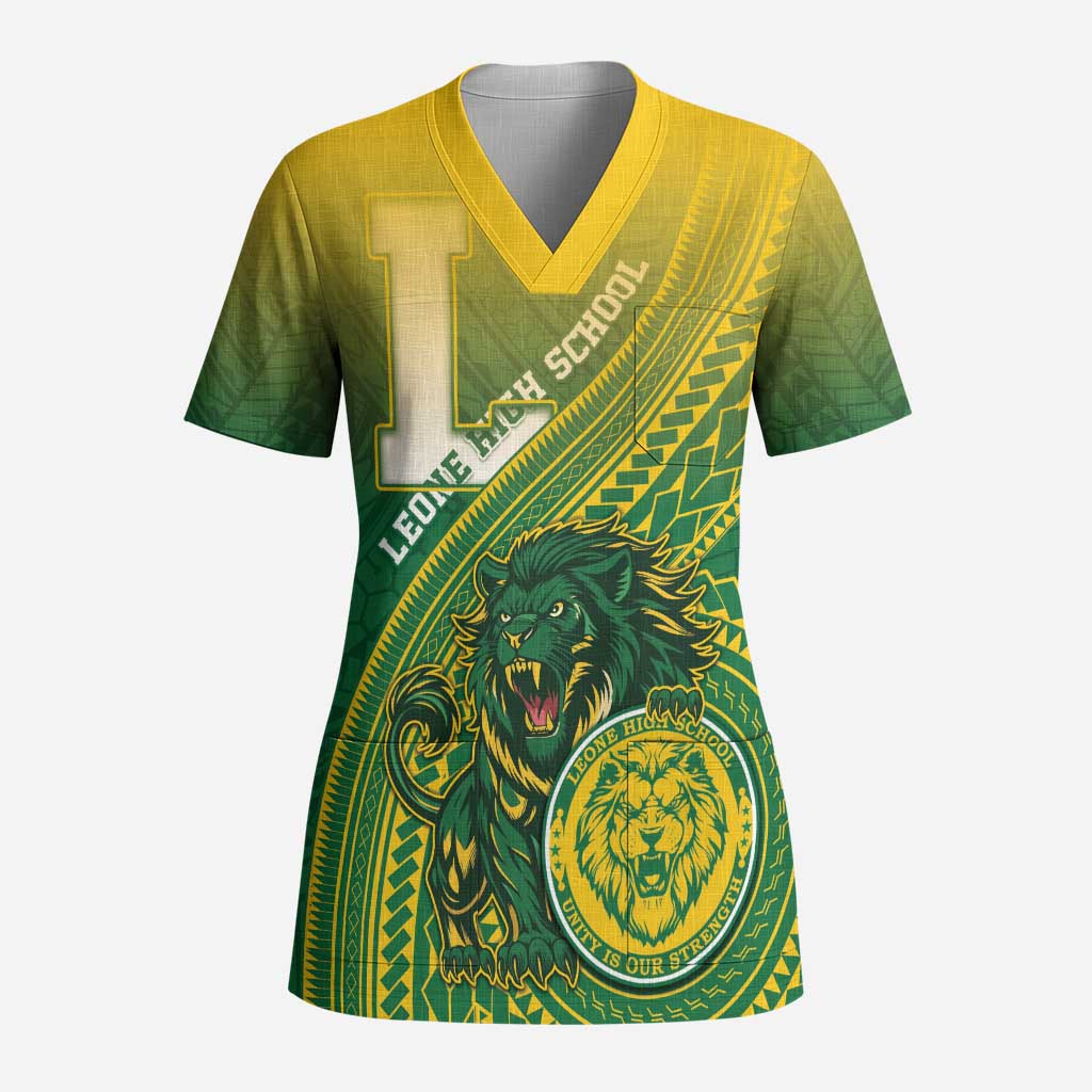 Personalized Leone High School Scrub Top Leone Lion - Polynesian Pride