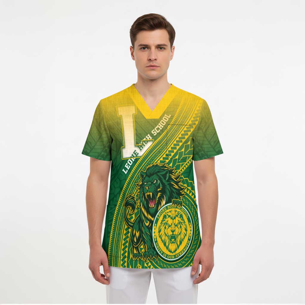 Personalized Leone High School Scrub Top Leone Lion - Polynesian Pride
