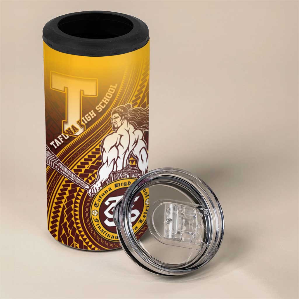 Personalized Tafuna High School 4 in 1 Can Cooler Tumbler Polynesian Warrior