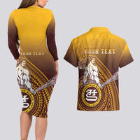 Personalized Tafuna High School Couples Matching Long Sleeve Bodycon Dress and Hawaiian Shirt Polynesian Warrior