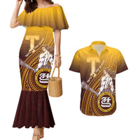 Personalized Tafuna High School Couples Matching Mermaid Dress and Hawaiian Shirt Polynesian Warrior