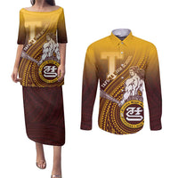 Personalized Tafuna High School Couples Matching Puletasi and Long Sleeve Button Shirt Polynesian Warrior