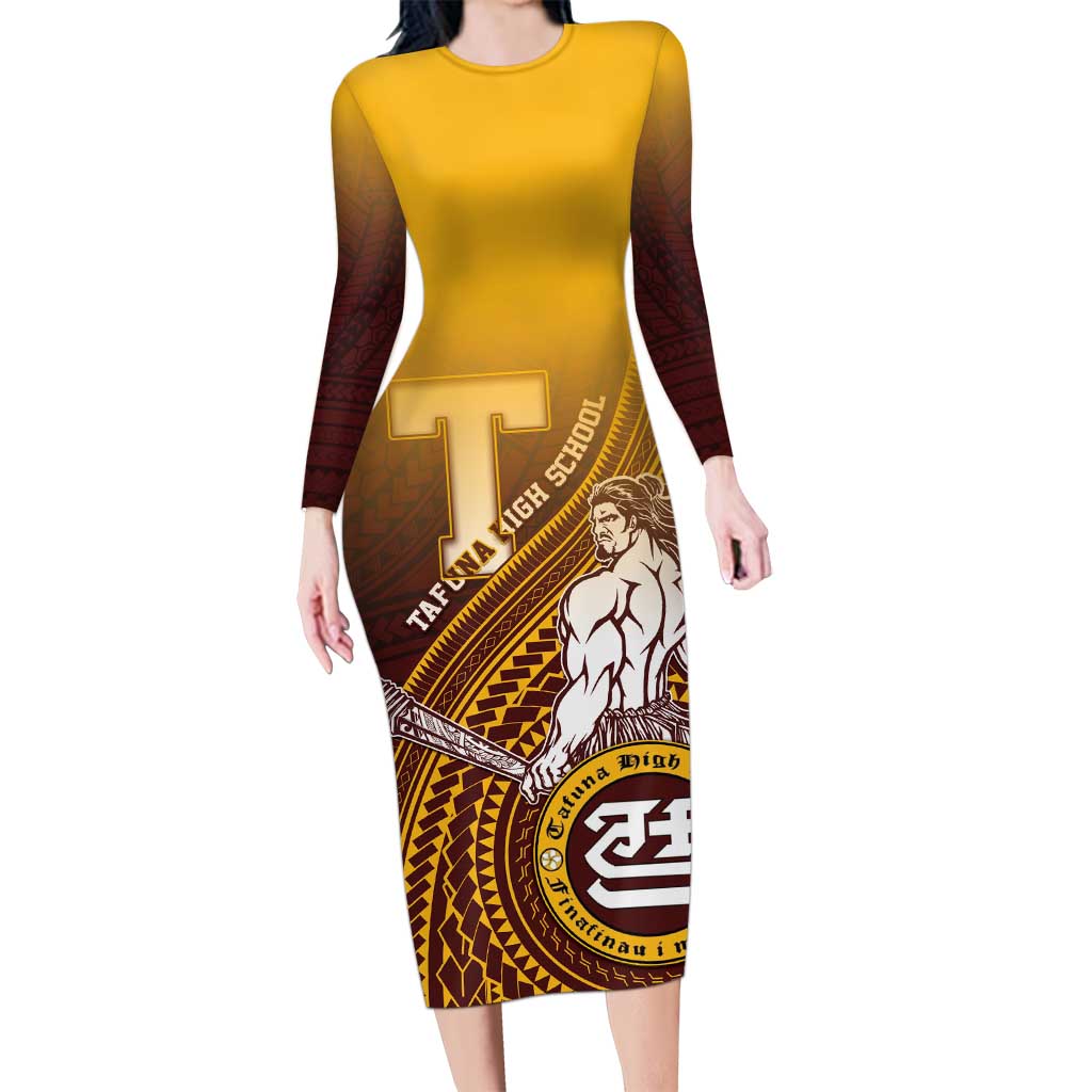Personalized Tafuna High School Family Matching Long Sleeve Bodycon Dress and Hawaiian Shirt Polynesian Warrior
