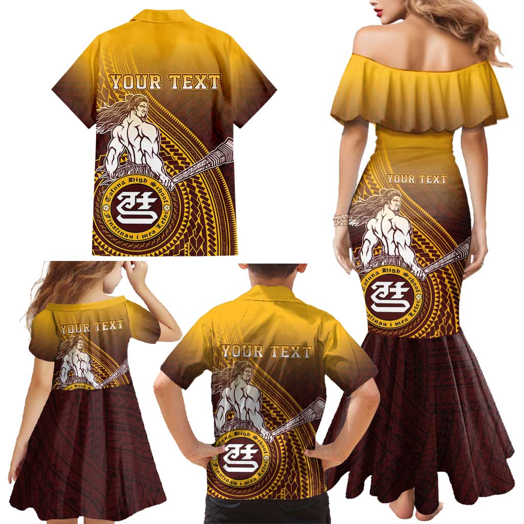 Personalized Tafuna High School Family Matching Mermaid Dress and Hawaiian Shirt Polynesian Warrior