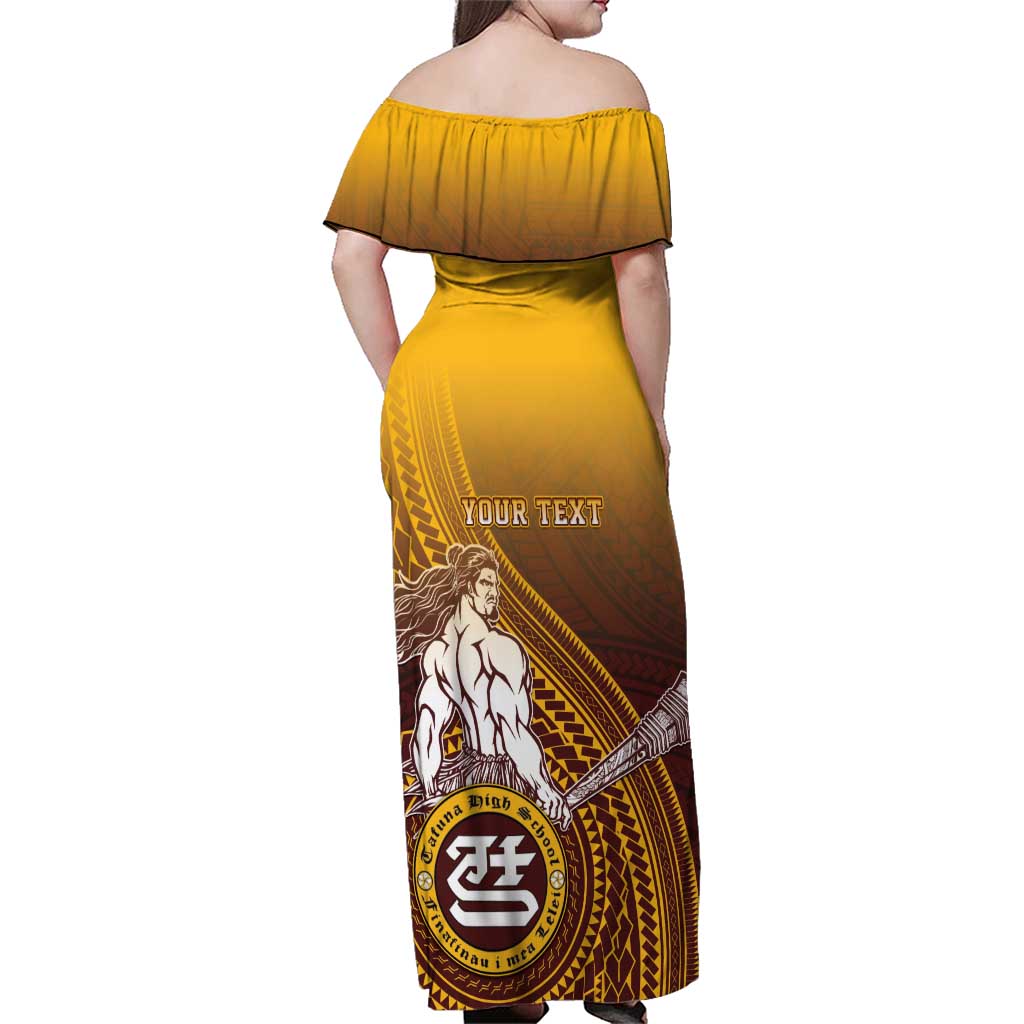 Personalized Tafuna High School Family Matching Off Shoulder Maxi Dress and Hawaiian Shirt Polynesian Warrior