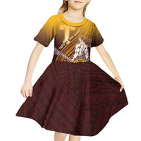 Personalized Tafuna High School Kid Short Sleeve Dress Polynesian Warrior