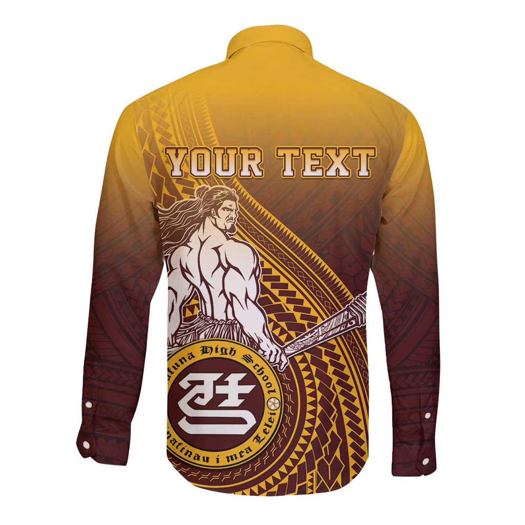 Personalized Tafuna High School Long Sleeve Button Shirt Polynesian Warrior